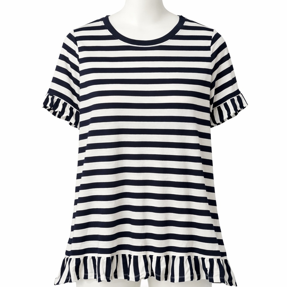 ⭐️ Talbots Navy and White Ruffled Short Sleeve Tee